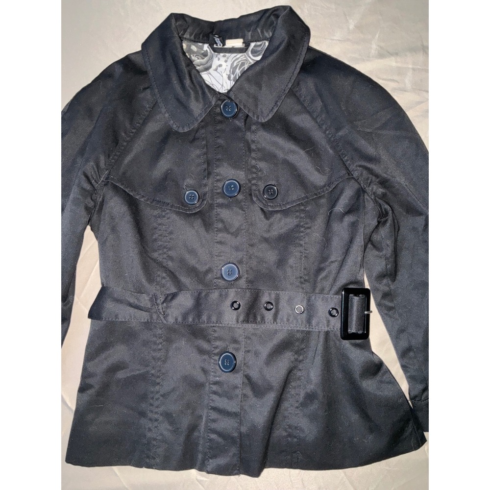 Dark Academia Womens H&M Divided Belted Trench Coat 6 Black